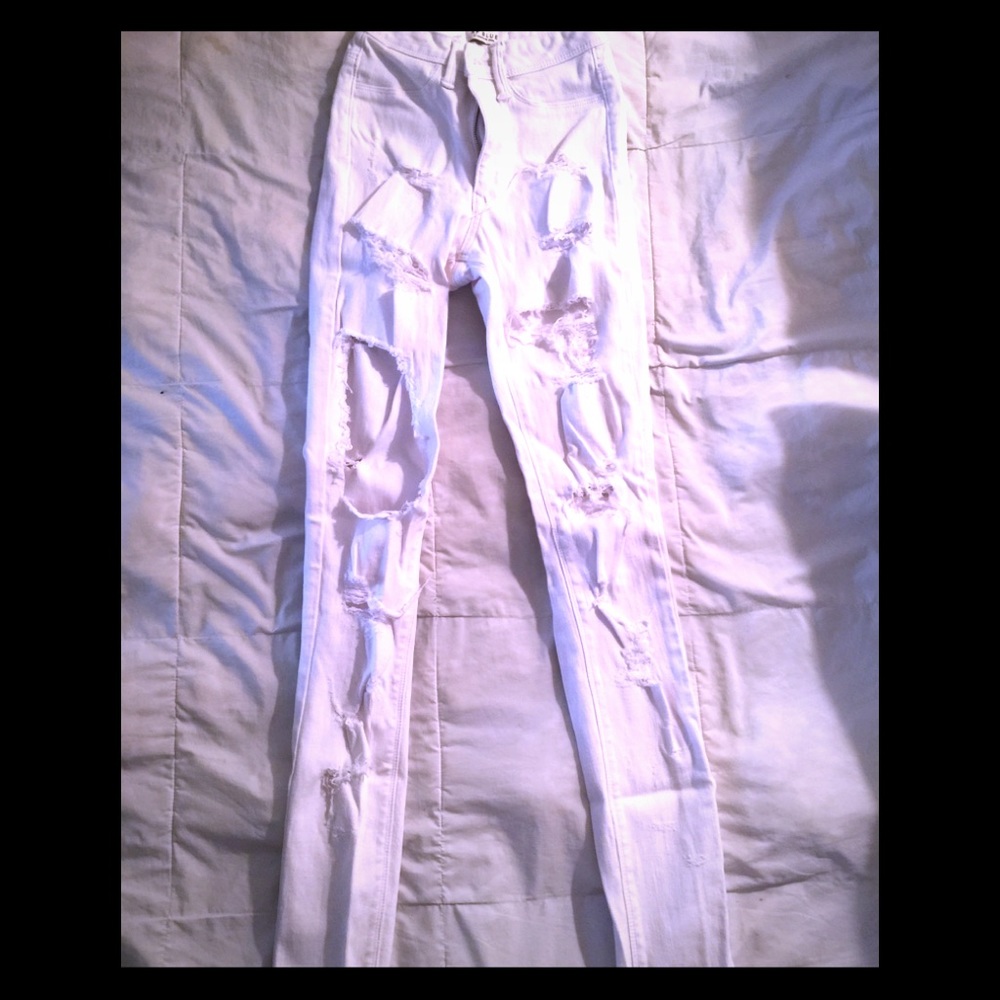 High waisted ripped white denim